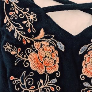 Navy Embroidered Romper